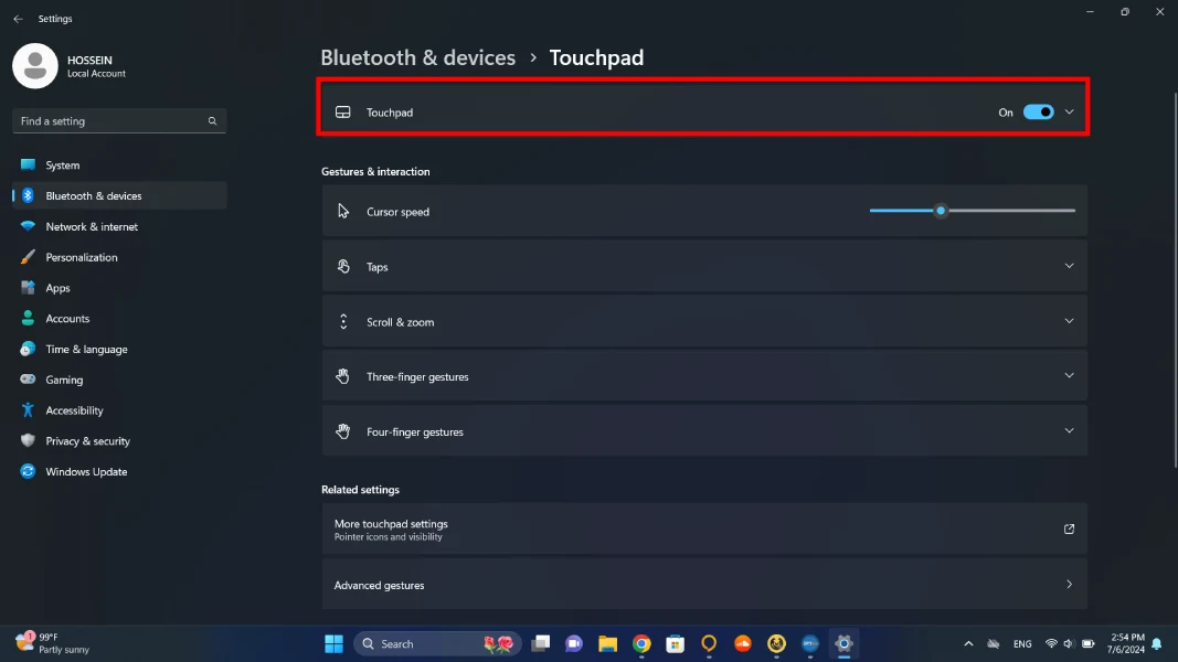 خاموش کردن تاچ پد در ویندوز 11