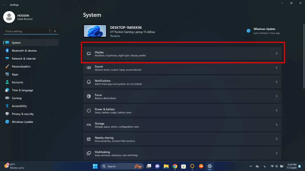 تنظیمات صفحه نمایش در ویندوز 11
