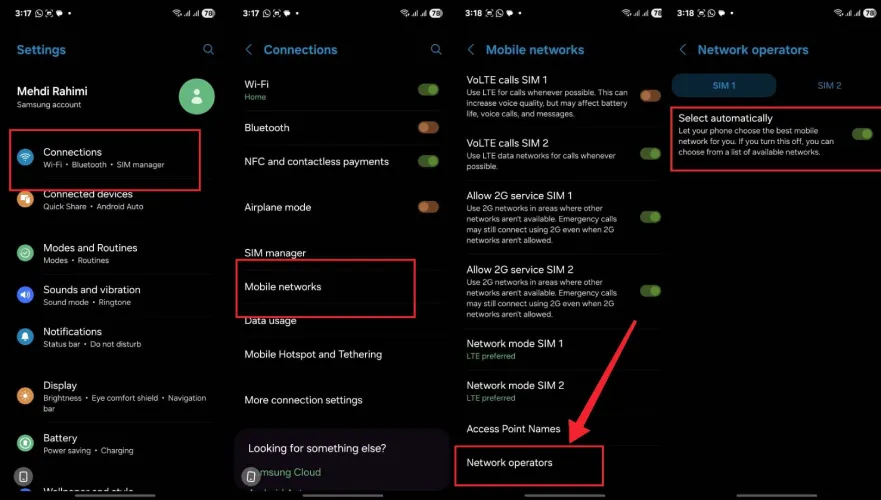 انتخاب دستی اپراتور شبکه