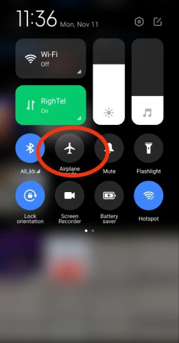 حالت هواپیما برای رفع مشکل روی شبکه ثبت نشده است