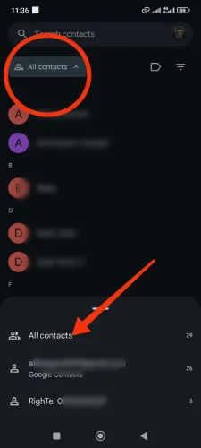 بررسی تنظیمات نمایش مخاطبین