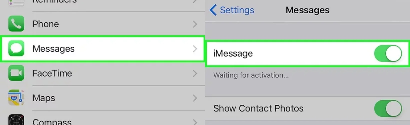فعال کردن آی مسیج