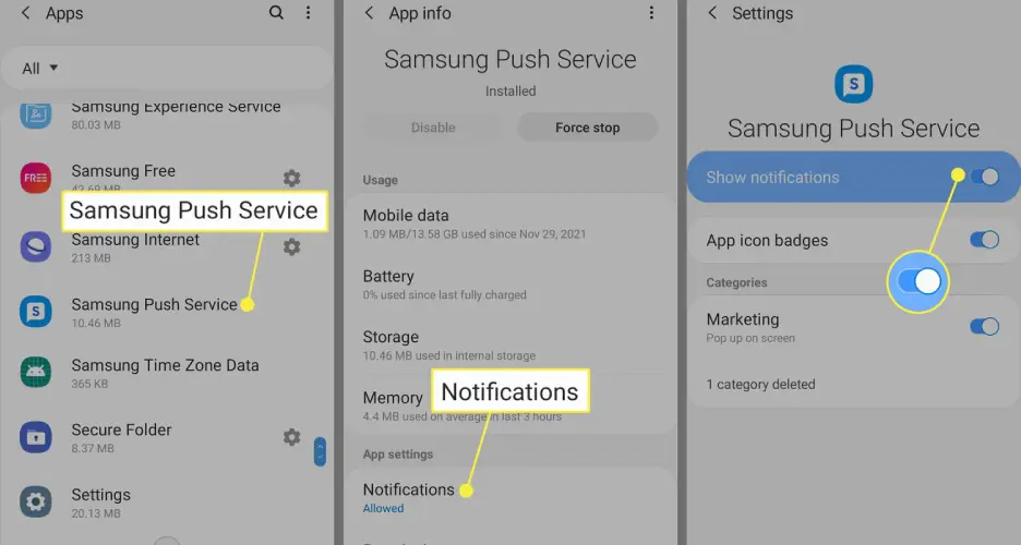 غیر فعال کردن سامسونگ پوش سرویس