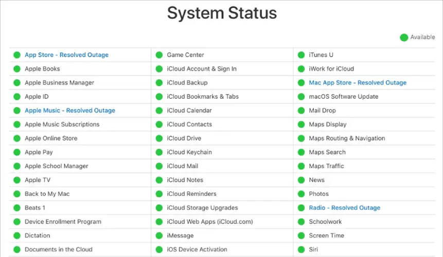 مشکل سرورهای اپل