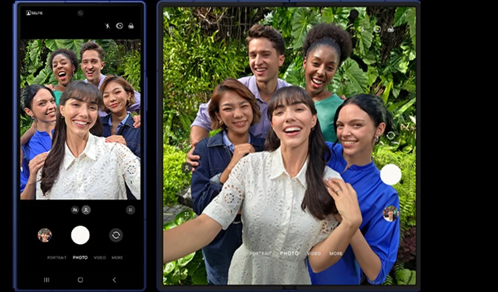 دوربین جلوی ۱۰۰ درجه روی نمایشگر اصلی، گرفتن سلفیهای دستهجمعی بزرگ رو خیلی راحت میکنه.